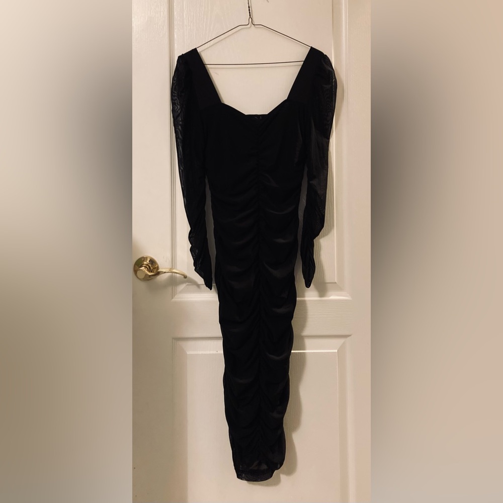 Black Ruffle Knee-Length Dress